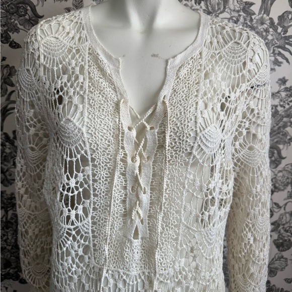 Fashion Nova Ivory Cotton Crochet Lace Top Swim Coverup Women’s Small Medium - Picture 6 of 13